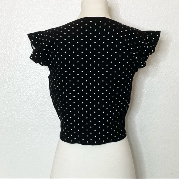 Black and White Reversible Polka Dot Ruffle Sleeve Top - Picture 2 of 5
